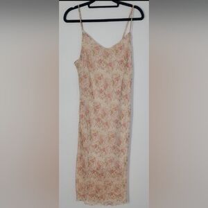 Y2K Sense Floral Midi Slip Dress Size S/M Crinkle Sheer Cottage Fairy Romantic